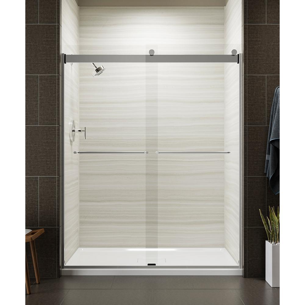 Levity 59 in. x 74 in. Frameless Sliding Shower Door in Matte Nickel with Handle - Super Arbor