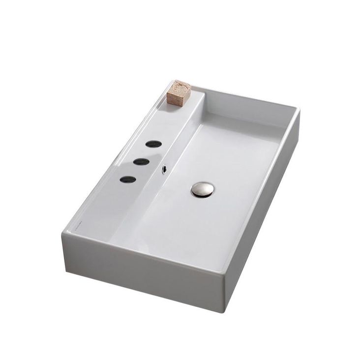 Nameeks Teorema Wall Mounted Vessel Bathroom Sink in White with 3 Faucet Holes