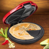 900 W Red Quesadilla Maker with Extra Stuffing Latch