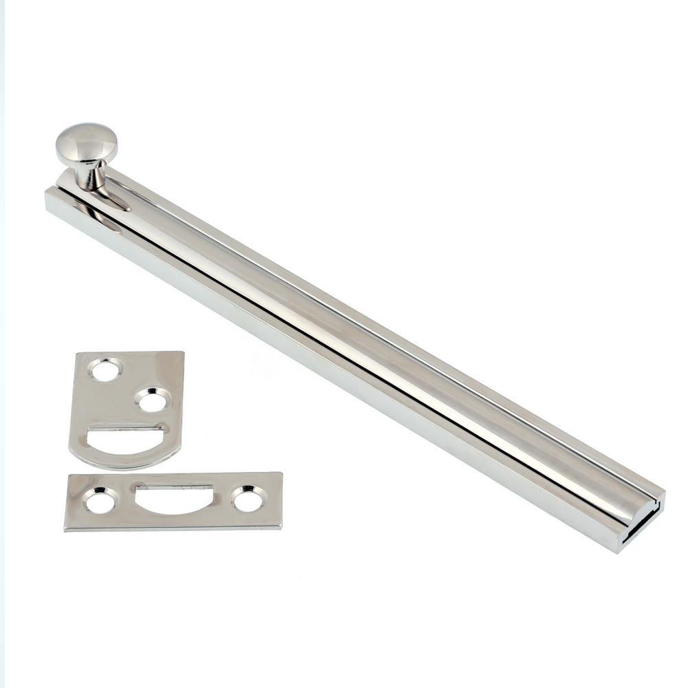 6 in. Solid Brass Satin Nickel Surface Bolt - Super Arbor