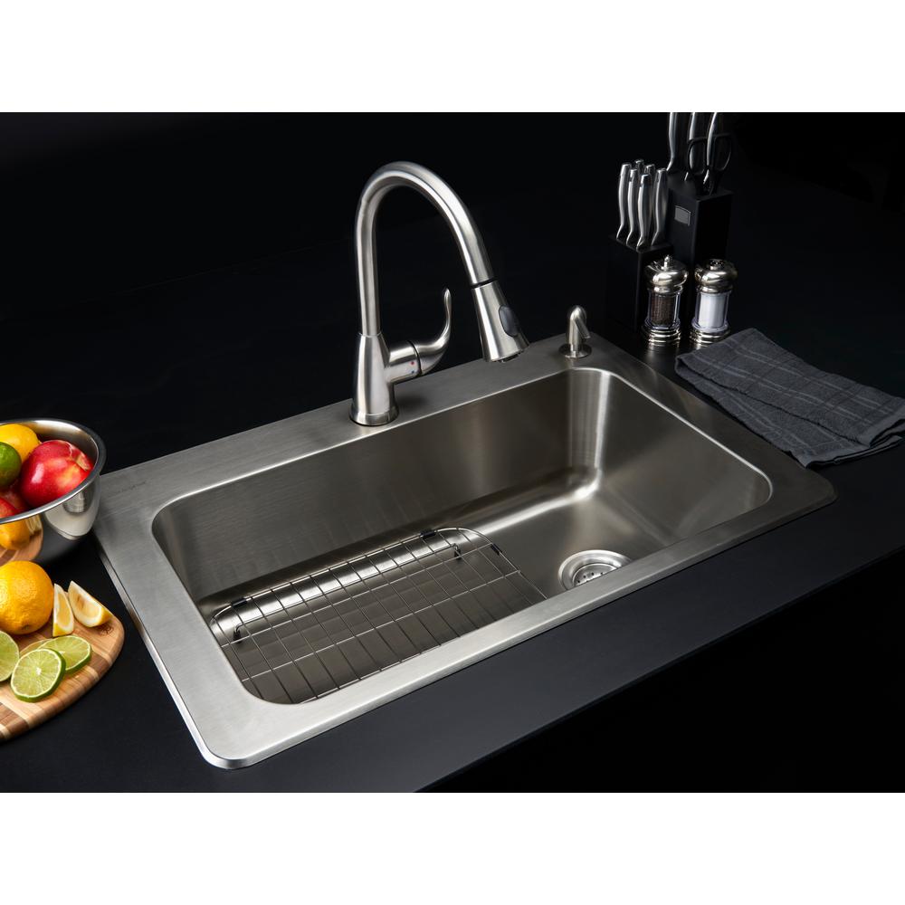 All-in-One Dual Mount Stainless Steel 33 in. 2-Hole Single Bowl Kitchen Sink in Brushed with Faucet - Super Arbor
