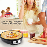 12 in. 1-Burner Black Electric Crepe Maker and Griddle, Hot Plate Cooktop