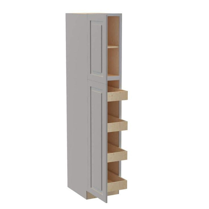 Home Decorators Collection Grayson 18 in. W x 24 in. D x 84 in. H Assembled Plywood Pantry Kitchen Cabinet in Pearl Gray with 4ROT Soft Close LH