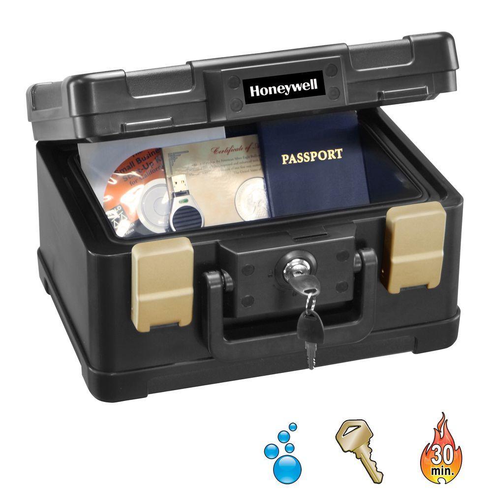 0.15 cu. ft. Molded Fire Resistant and Waterproof Portable Chest with Carry Handle, Key and Double Latch Lock - Super Arbor