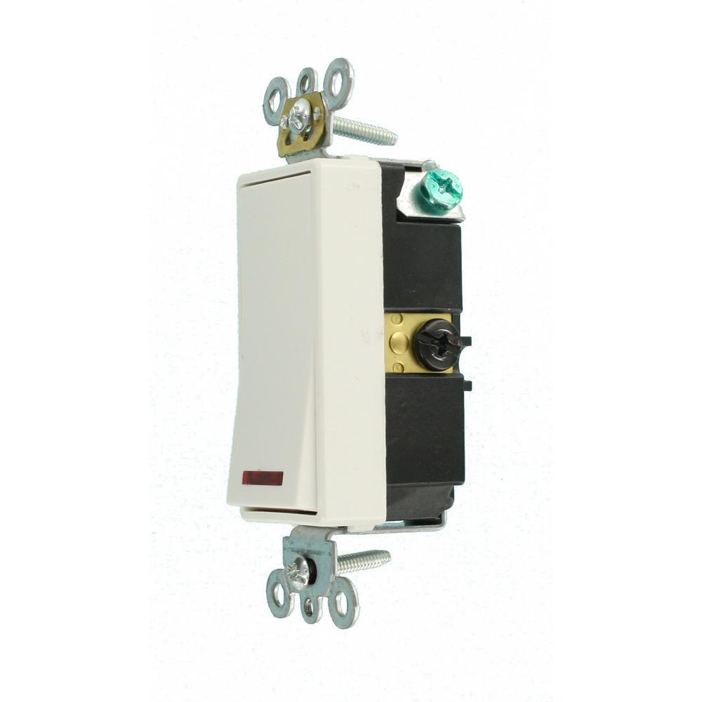 20 Amp Decora Plus Commercial Grade Single Pole Rocker Switch with Pilot Light, White - Super Arbor