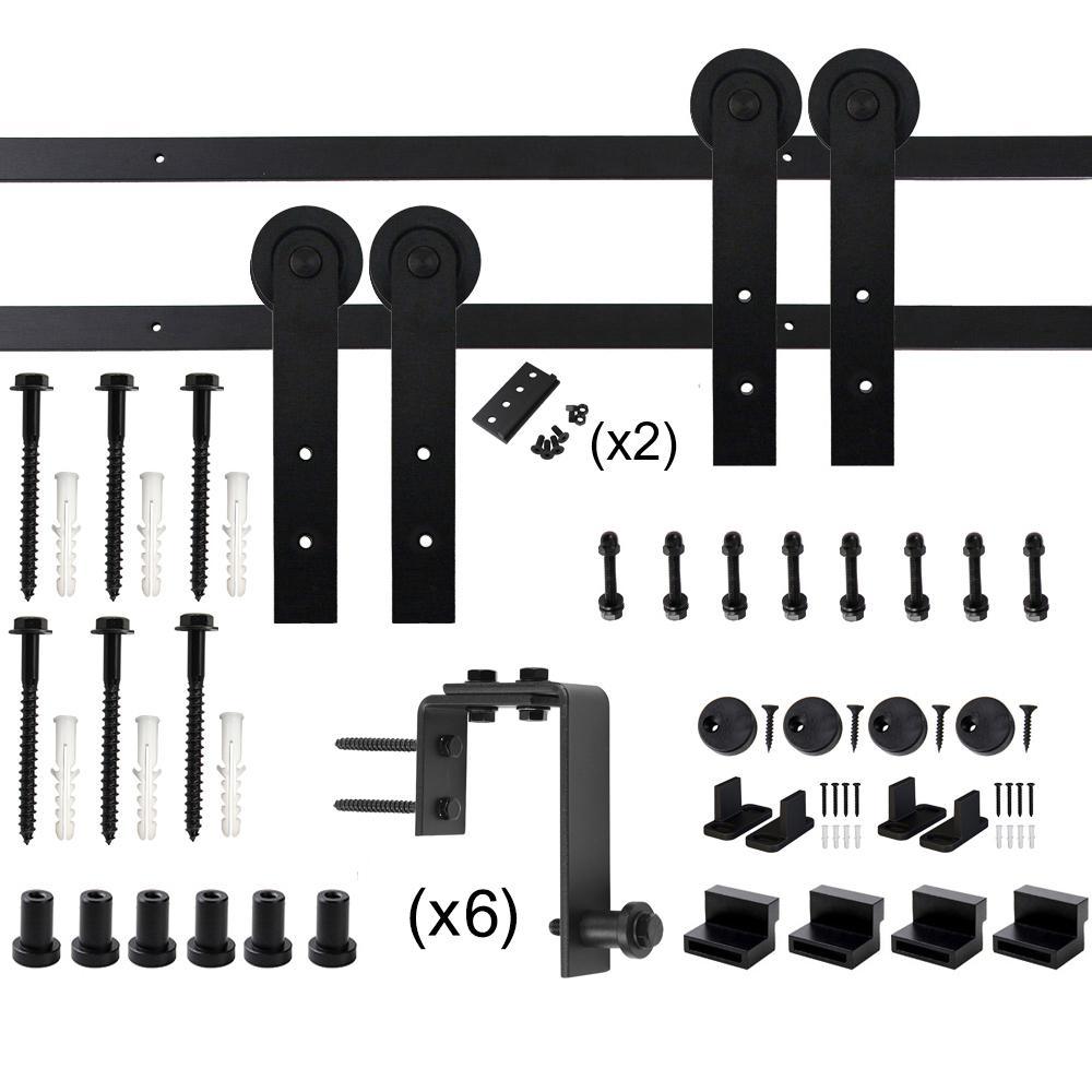 8 ft./96 in. Black Bypass Sliding Barn Hardware Track Kit for Double Wood Doors with Non-Routed Door Guide - Super Arbor
