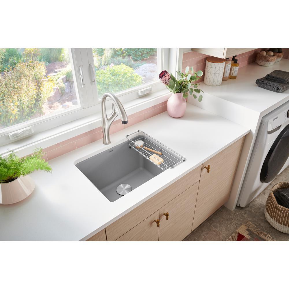 LIVEN SILGRANIT Granite Composite 25 in. x 22 in. Dual Mount Laundry Sink in Concrete Gray - Super Arbor