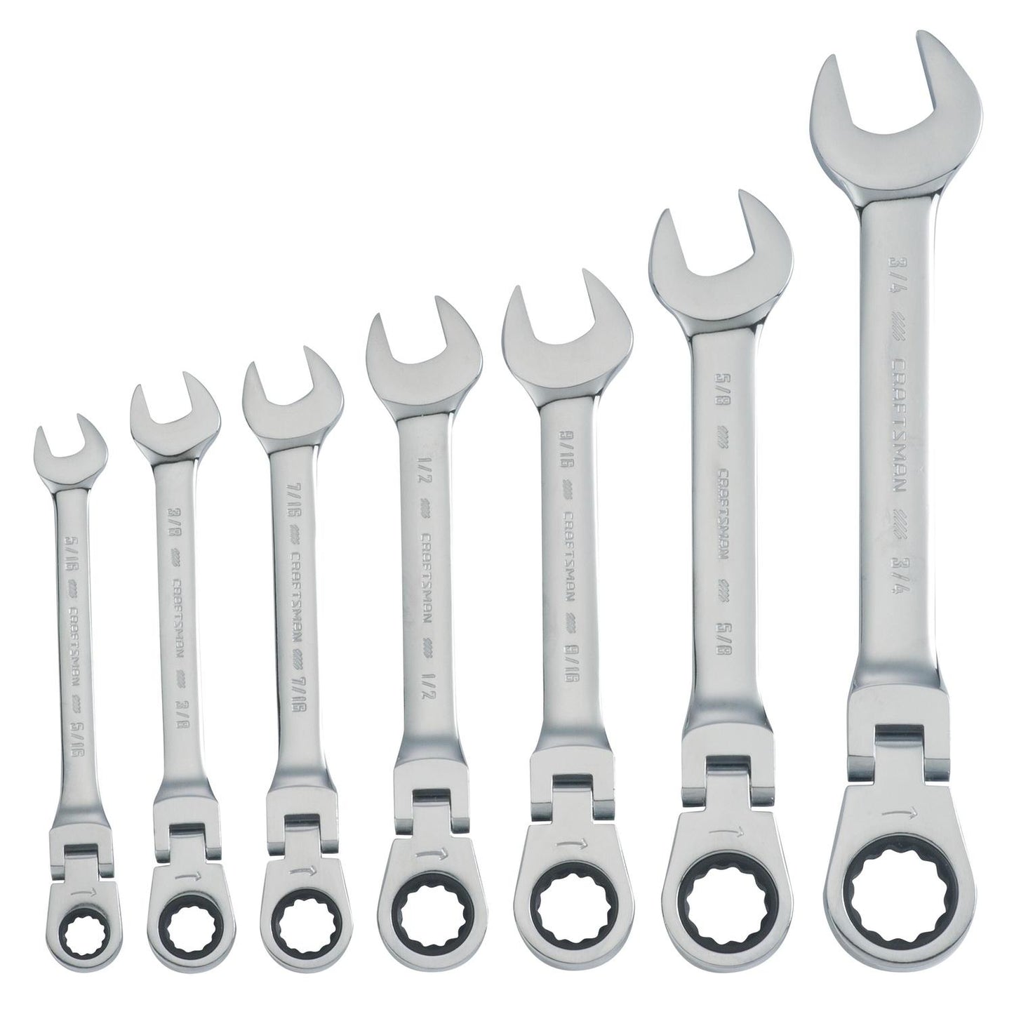 Craftsman SAE Reversible Ratcheting Flex Head Combination Wrench Set, 7 pc