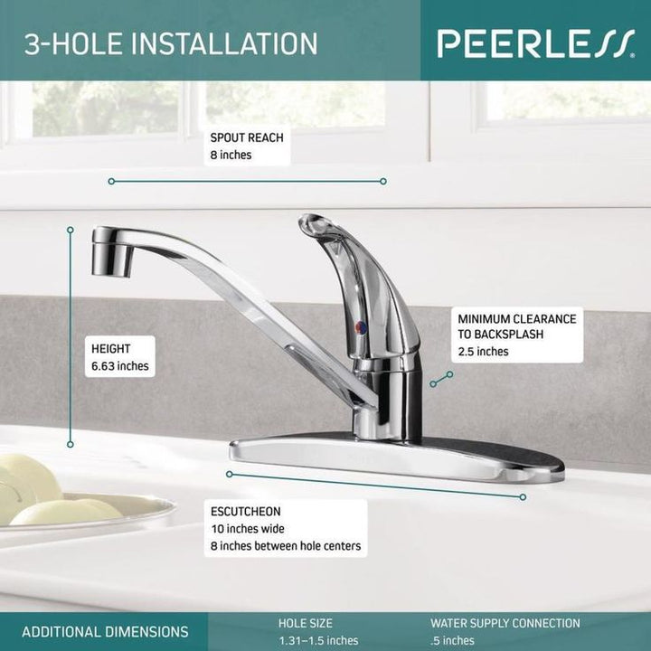 Peerless Chrome 1-Handle Deck-Mount Low-Arc Handle Kitchen Faucet (Deck Plate Included)