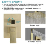 Shower System Wall Mounted with 10 in. Square Rainfall Shower head and Handheld Shower Head Set, Brushed Gold - Super Arbor