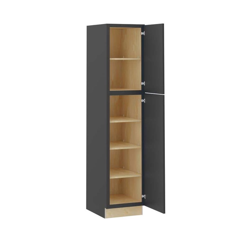 Home Decorators Collection Grayson 18 in. W x 24 in. D x 84 in. H Assembled Plywood Pantry Kitchen Cabinet in Deep Onyx with Soft Close RH