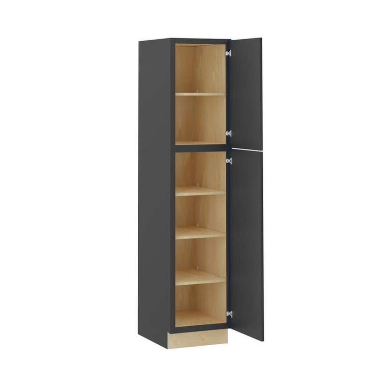 Home Decorators Collection Grayson 18 in. W x 24 in. D x 90 in. H Assembled Plywood Pantry Kitchen Cabinet in Deep Onyx with Soft Close RH