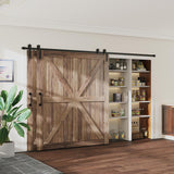 13 ft./156 in. Single Track Bypass Sliding Barn Door Hardware Kit for Double Doors Low Ceiling - Super Arbor