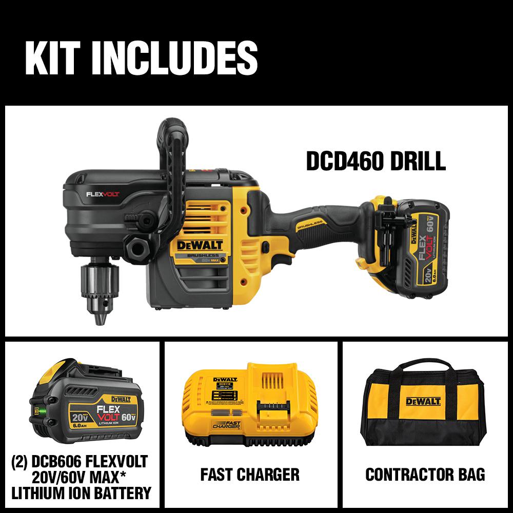 FLEXVOLT 60-Volt MAX Lithium-Ion Cordless Brushless 1/2 in. Stud and Joist Drill w/ (2) Batteries 2Ah, Charger and Bag - Super Arbor