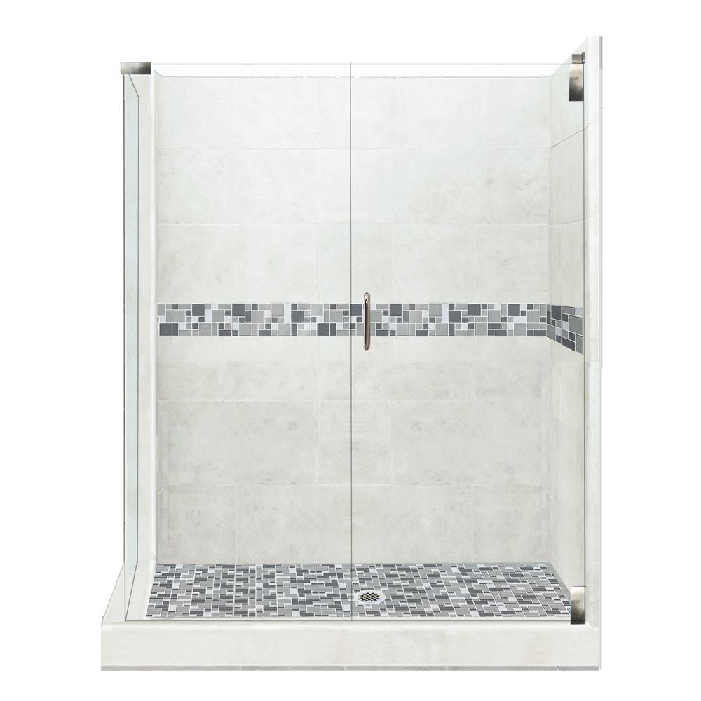 Newport Grand Hinged 42 in. x 48 in. x 80 in. Right-Hand Corner Shower Kit in Wet Cement and Black Pipe Hardware - Super Arbor