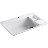 Riverby Workstation Drop-In Cast Iron 33 in. 1-Hole Single Basin Kitchen Sink Kit with Accessories in White - Super Arbor