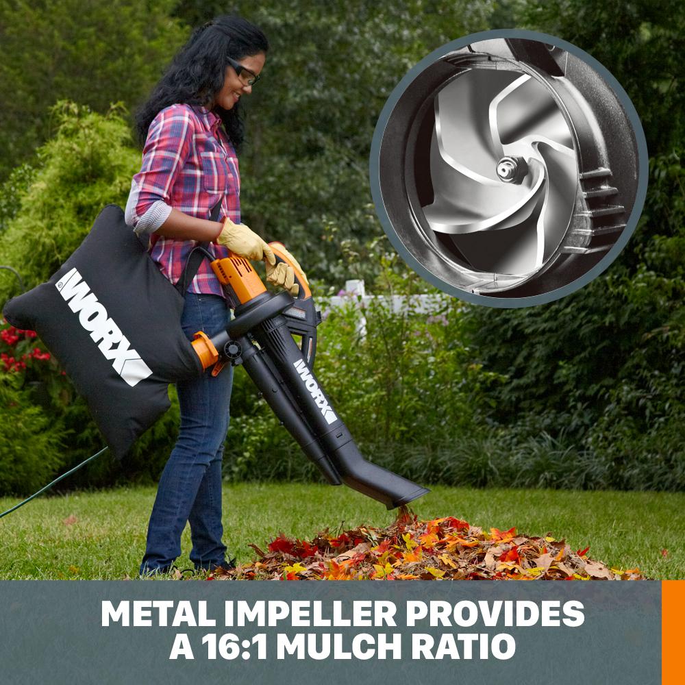 Worx 120 MPH 350 CFM 12 Amp Electric Leaf Blower/Mulcher/Vac with Metal Impeller - Super Arbor