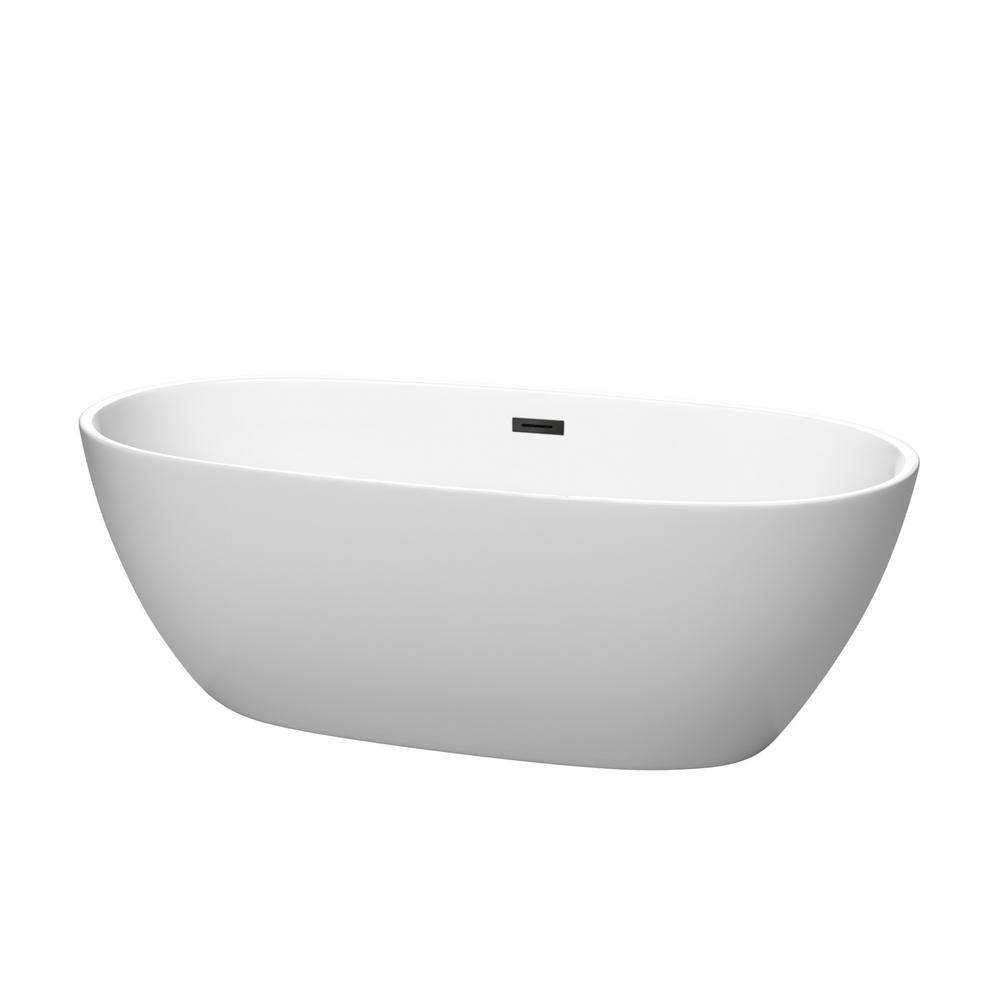 Juno 59 in. Acrylic Flatbottom Bathtub in Matte White with Polished Chrome Trim - Super Arbor