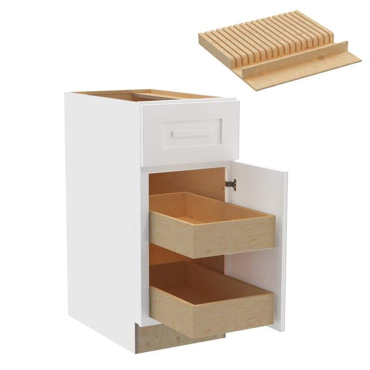 Home Decorators Collection Grayson 15 in. W x 24 in. D x 34.5 in. H Assembled Plywood Base Kitchen Cabinet in Pacific White with 2ROT Knife Block R