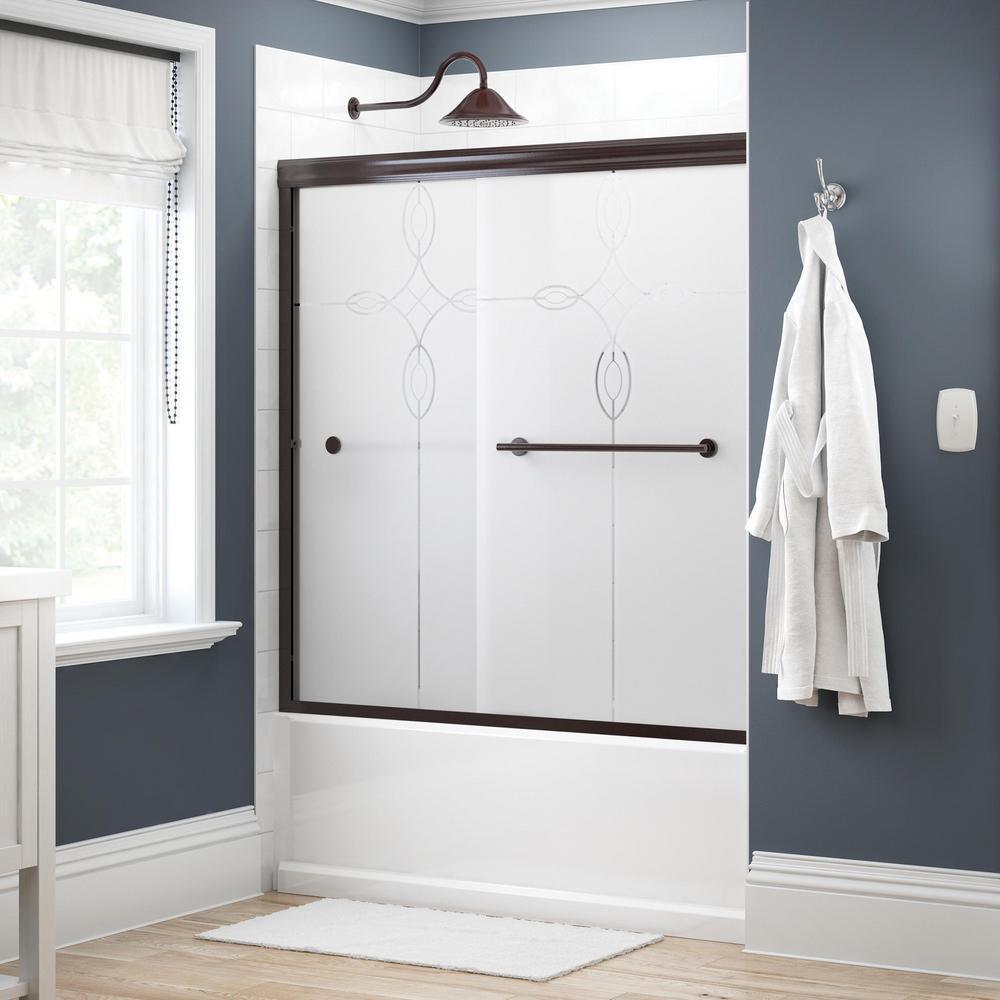 Crestfield 60 in. x 58-1/8 in. Semi-Frameless Traditional Sliding Bathtub Door in Bronze with Transition Glass - Super Arbor