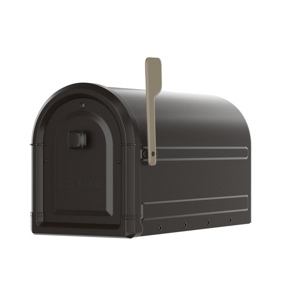 Roxbury Post Mount Mailbox Rubbed Bronze with Premium Cast Aluminum Knob and Champagne Flag - Super Arbor