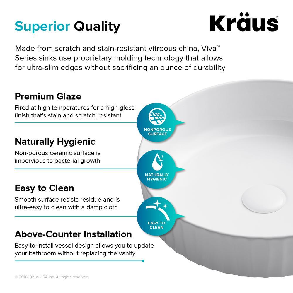 Viva 15-3/4 in. Round Porcelain Ceramic Vessel Sink in White - Super Arbor