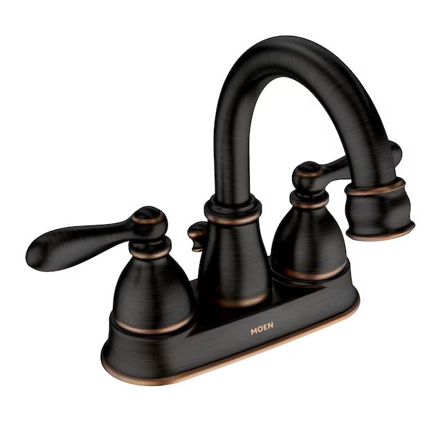 Moen Caldwell Mediterranean Bronze 2-Handle 4-in Centerset WaterSense Bathroom Sink Faucet with Drain