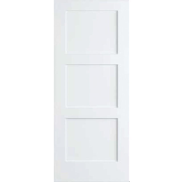 36 in. x 80 in. White 3-Panel Shaker Solid Core Pine Interior Door Slab