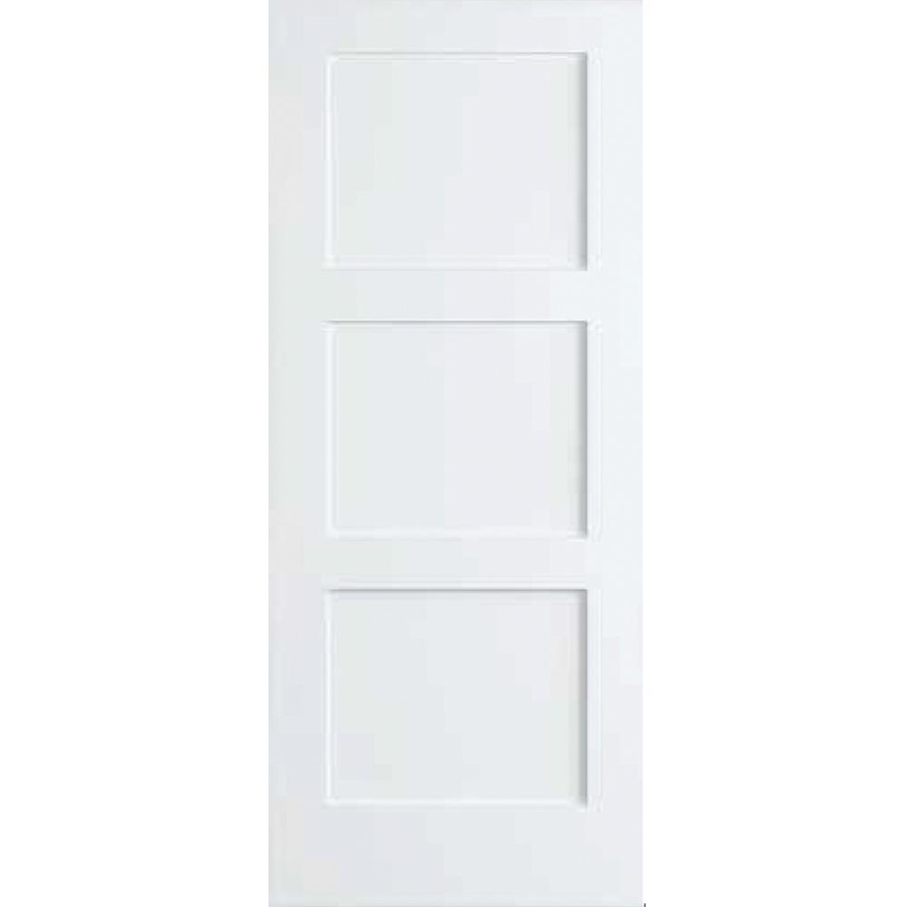 28 in. x 80 in. White 3-Panel Shaker Solid Core Wood Interior Door Slab - Super Arbor