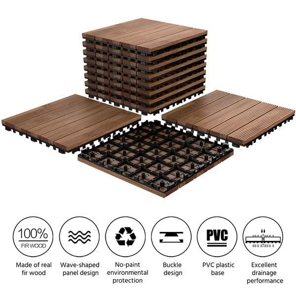 Yaheetech 12x 12''Patio Pavers Decking Flooring Deck Tiles Interlocking Wood Patio Tiles Pack of 11 Tiles For Patio Garden Deck Poolside Indoor and Outdoor，Indoor and Outdoor