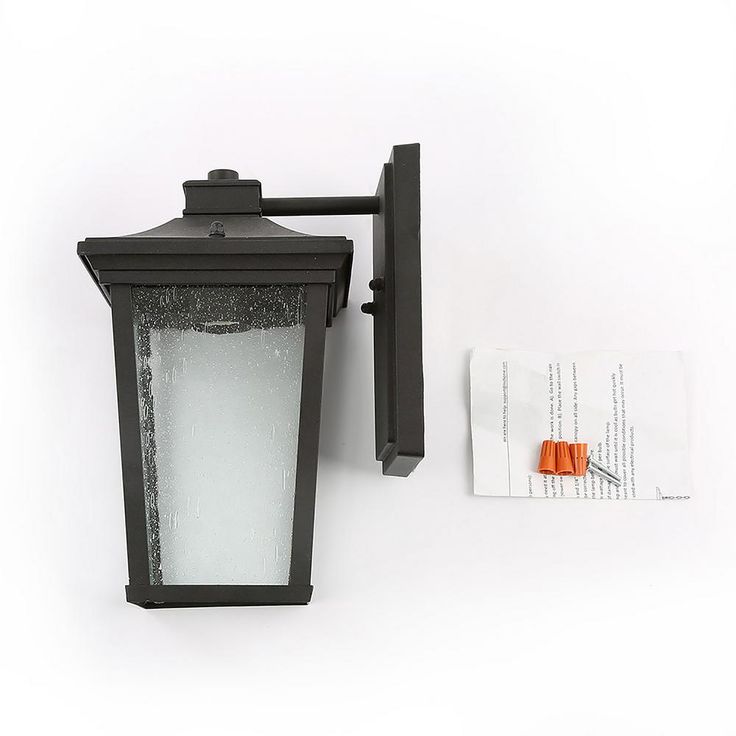 1-Light Black 11 in. H Square Patio LED Decorative Outdoor Metal Caged Wall Lantern Seeded Glass Sconce