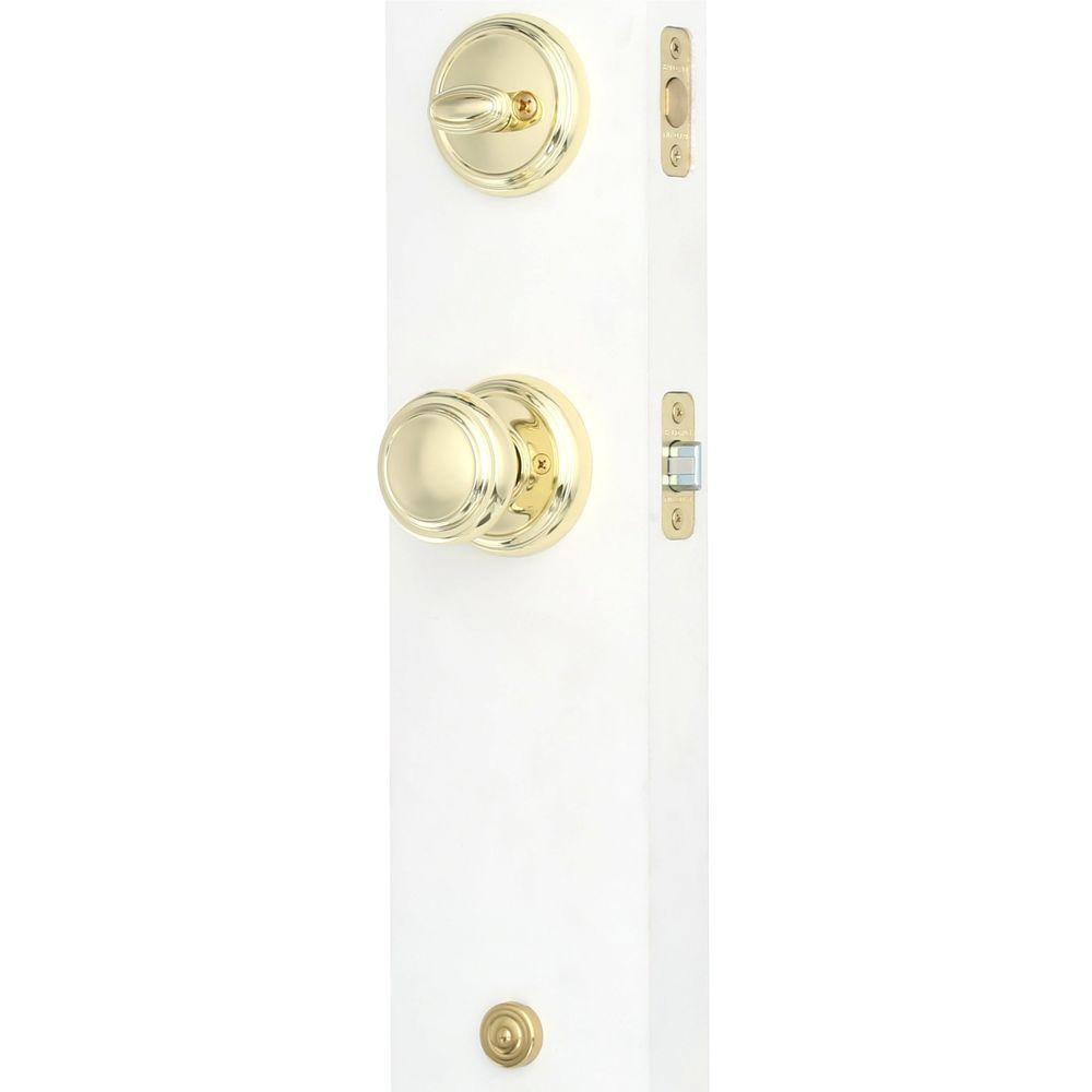 Prestige Wesley Single Cylinder Lifetime Polished Brass Door Handleset with Alcott Door Knob Featuring SmartKey Security - Super Arbor