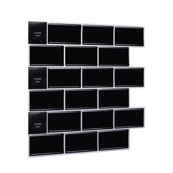 Subway Black 12 in. W x 12 in. H Peel and Stick Decorative Mosaic Wall Tile Backsplash (5 Tiles)