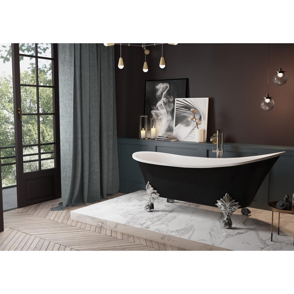 69 in. Acrylic Double Slipper Clawfoot Non-Whirlpool Bathtub in Glossy Black - Super Arbor