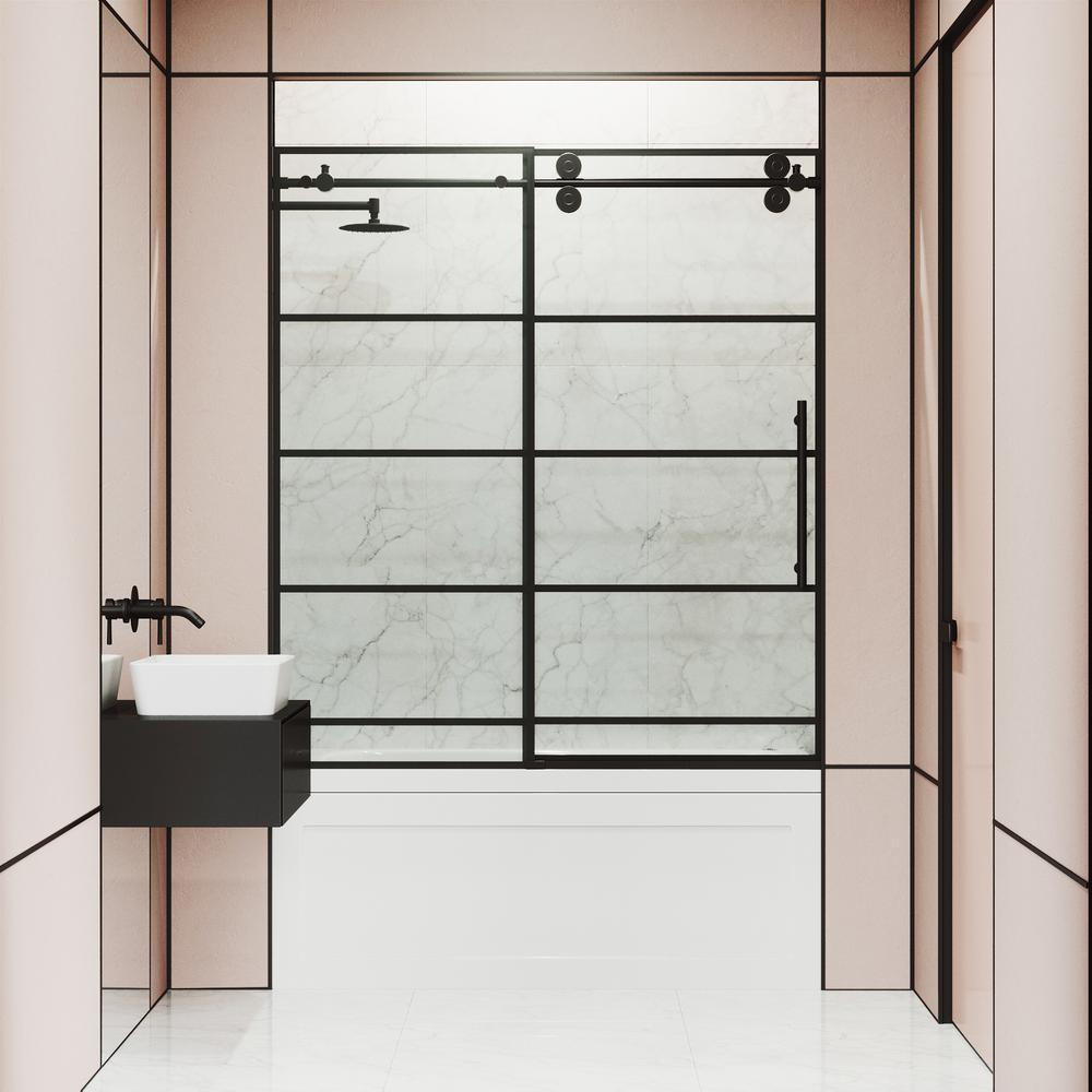 Elan 60 in. x 66 in. Frameless Sliding Tub Door in Matte Black and Clear Glass - Super Arbor