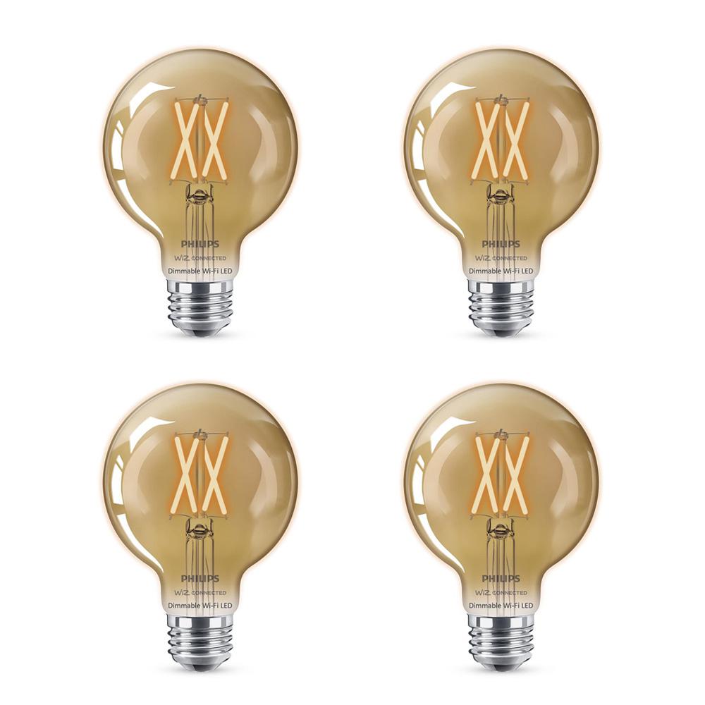 Philips Amber G25 LED 40-Watt Equivalent Dimmable Smart Wi‑Fi WiZ Connected Wireless Light Bulb (4‑Pack)