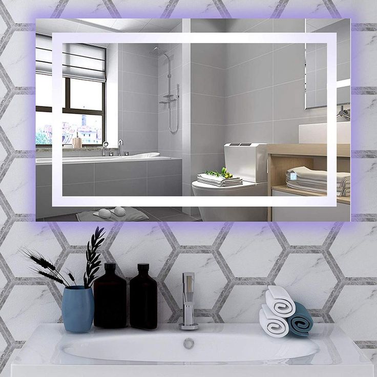 39.5 in x 28.5 in. White/Blue LED Lighted Mirror With Touch Sensor