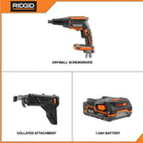 18-Volt Cordless Brushless Drywall Screwdriver with Collated Attachment with 1.5 Ah Lithium-Ion Battery - Super Arbor