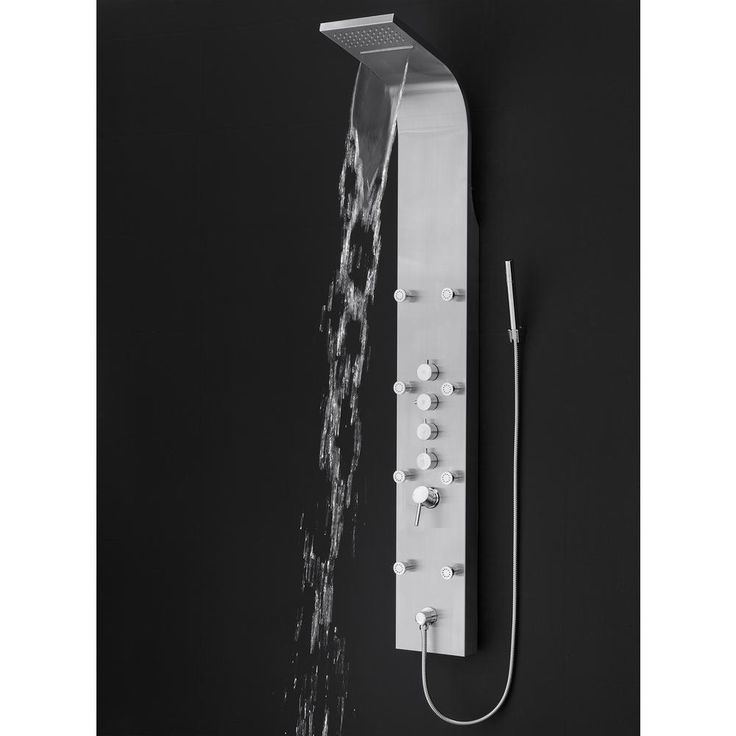 65 in. 8-Jet Rainfall Shower Panel System with Rainfall Waterfall Shower Head and Shower Wand in Stainless Steel