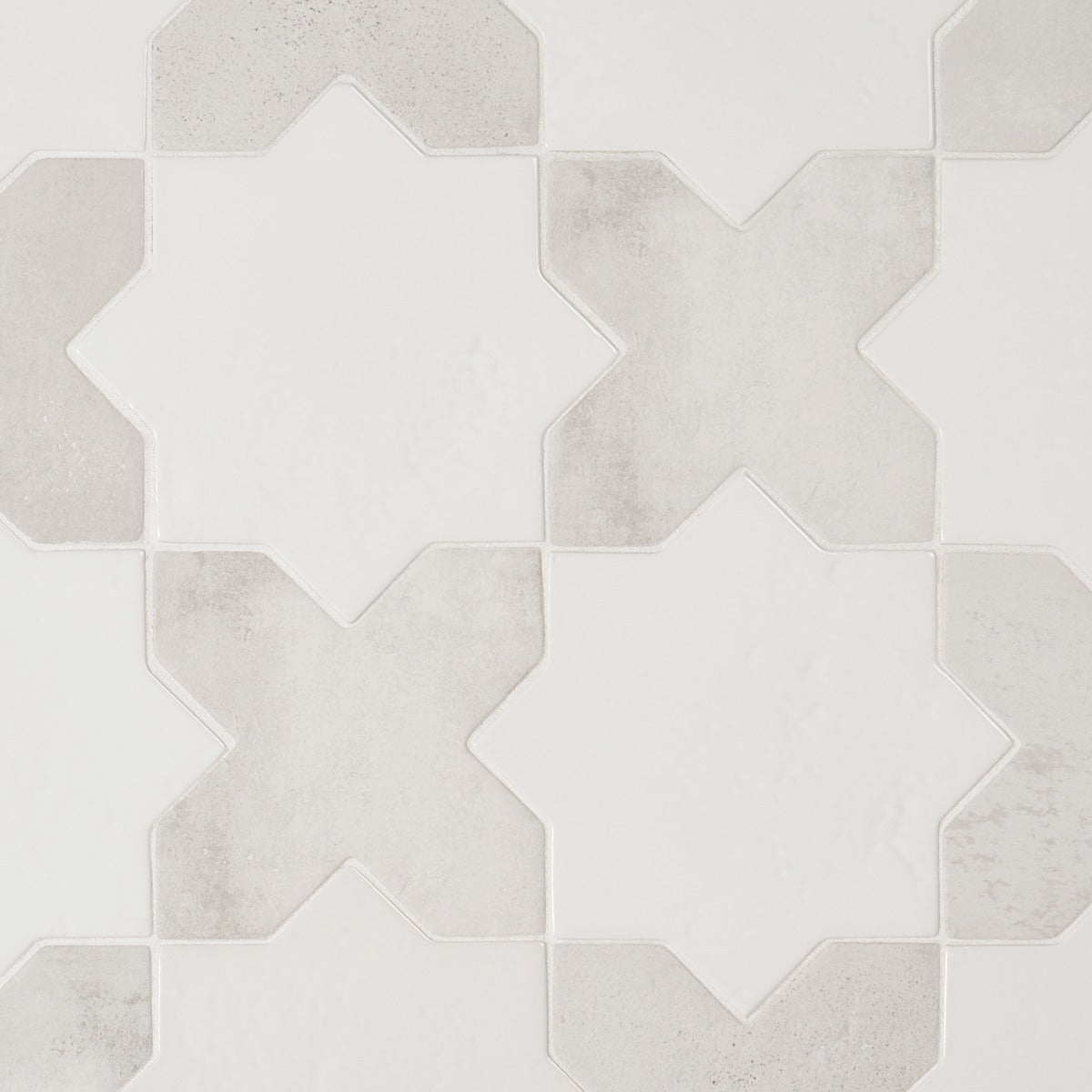 Lux Tile Parma White Polished Star and Matte Cross 6" Terracotta Look Porcelain Tile