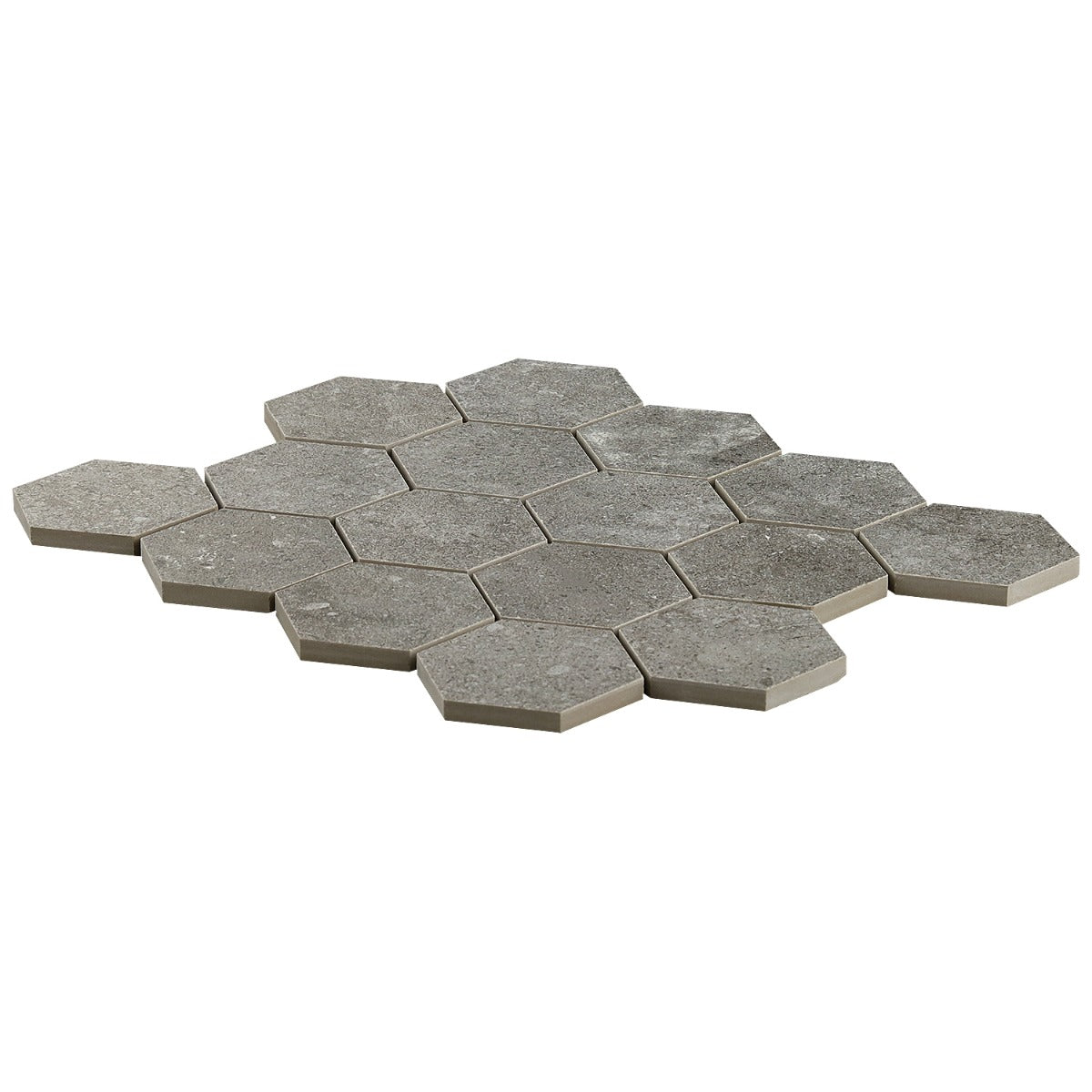 Lux Tile New Rock Fossil Dark Gray 3" Hexagon Matte Porcelain Mosaic Tile