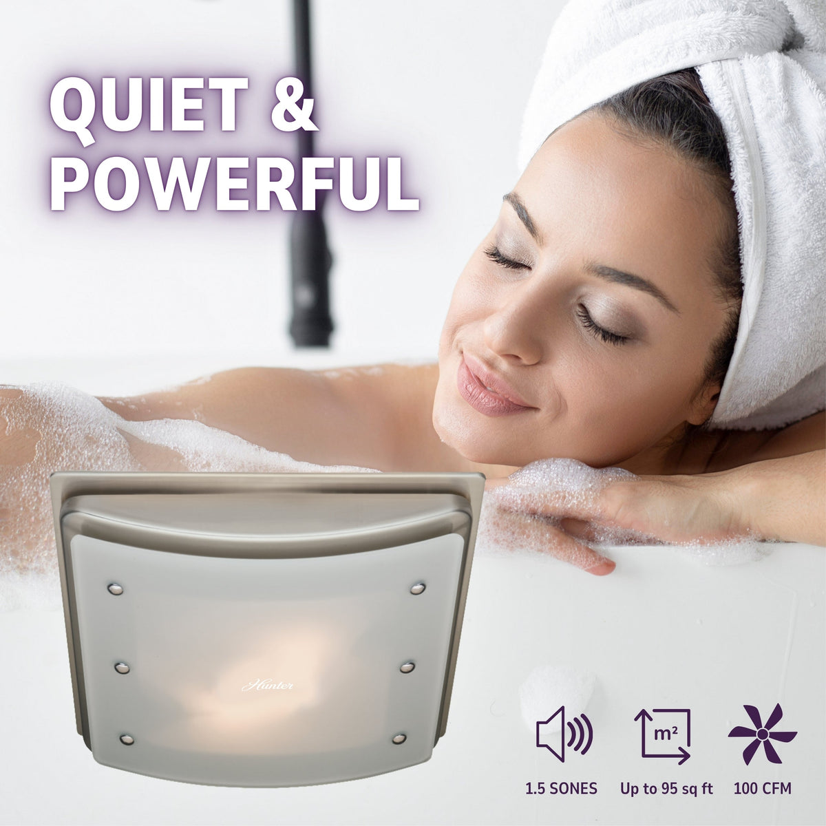 Hunter Ellipse Decorative 100 CFM Ceiling Bathroom Exhaust Fan with Light and Night Light, 15" x 15"