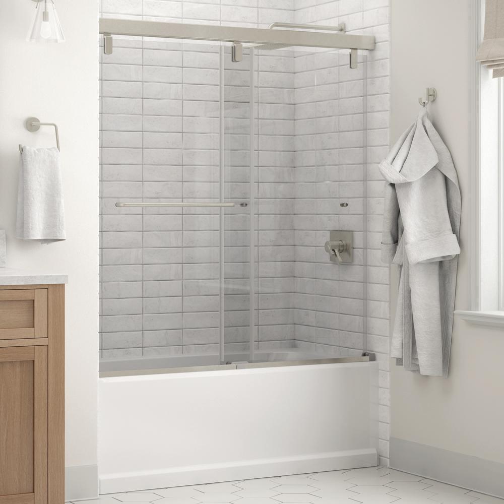 Simplicity 60 x 59-1/4 in. Frameless Mod Soft-Close Sliding Bathtub Door in Chrome with 1/4 in. (6mm) Clear Glass - Super Arbor