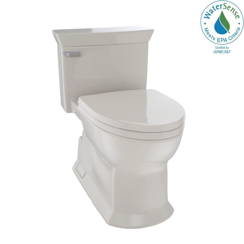 Eco Soiree 1-Piece 1.28 GPF Single Flush Elongated Skirted Toilet with CeFiONtect in Sedona Beige - Super Arbor