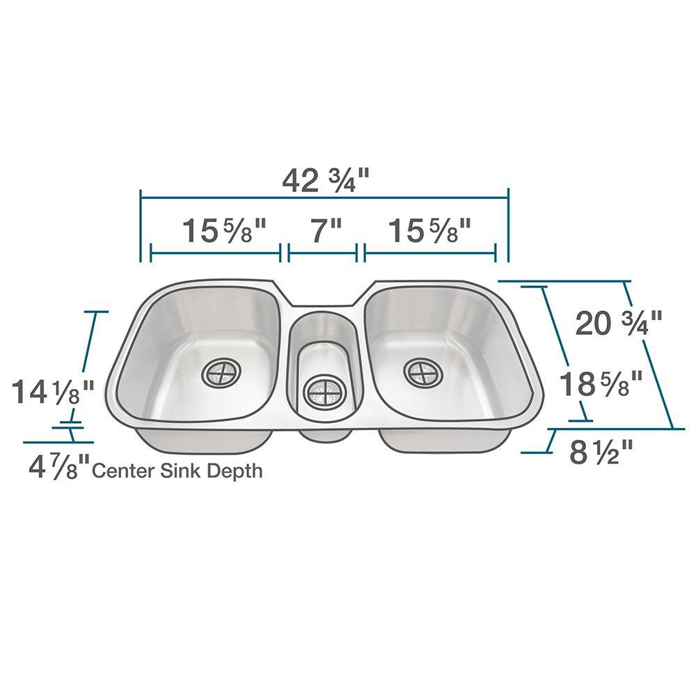 All-in-One Undermount Stainless Steel 43 in. Triple Bowl Kitchen Sink - Super Arbor