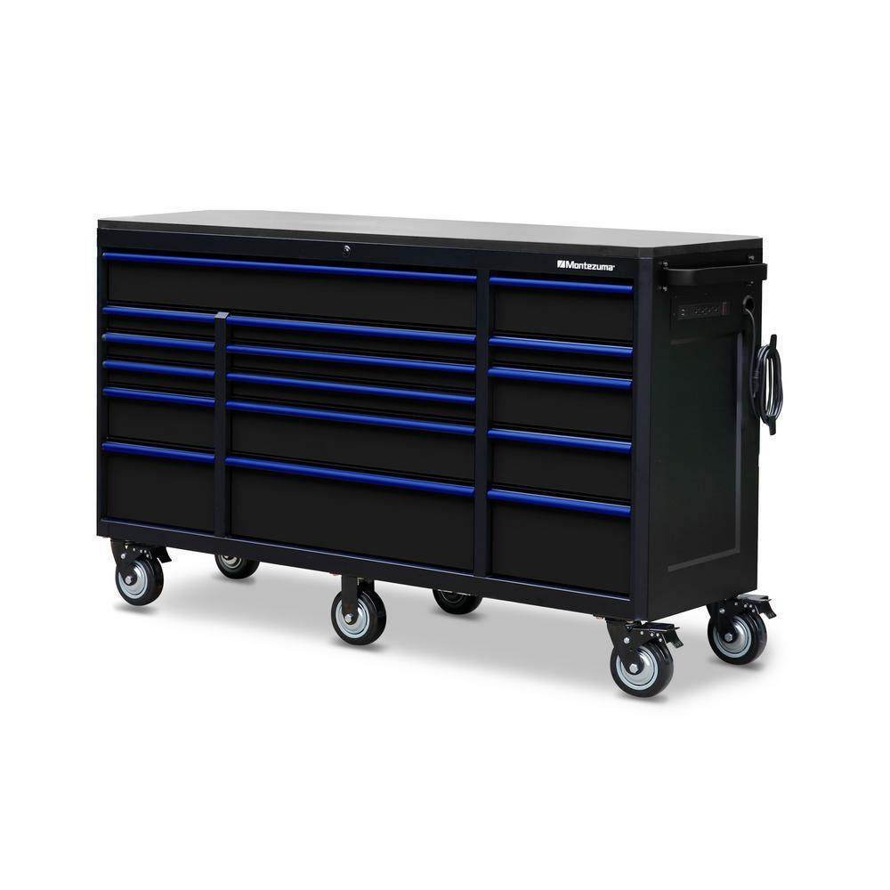 20 in. x 72 in. 26-Drawer Tool Chest and Cabinet Combo with Power and USB Outlets in Black and Blue - Super Arbor