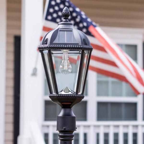 Royal Bulb Series Single Black Integrated Led Solar Post Light with 3 in. Fitter and GS Solar LED Light Bulb