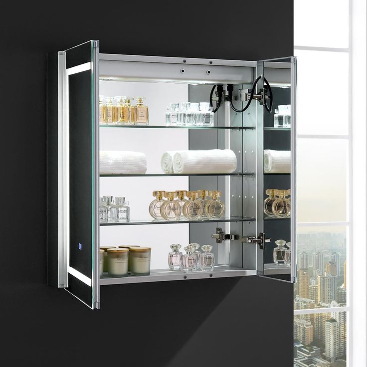 Spazio 30 in. W x 30 in. H Recessed or Surface Mount Medicine Cabinet with LED Lighting and Mirror Defogger