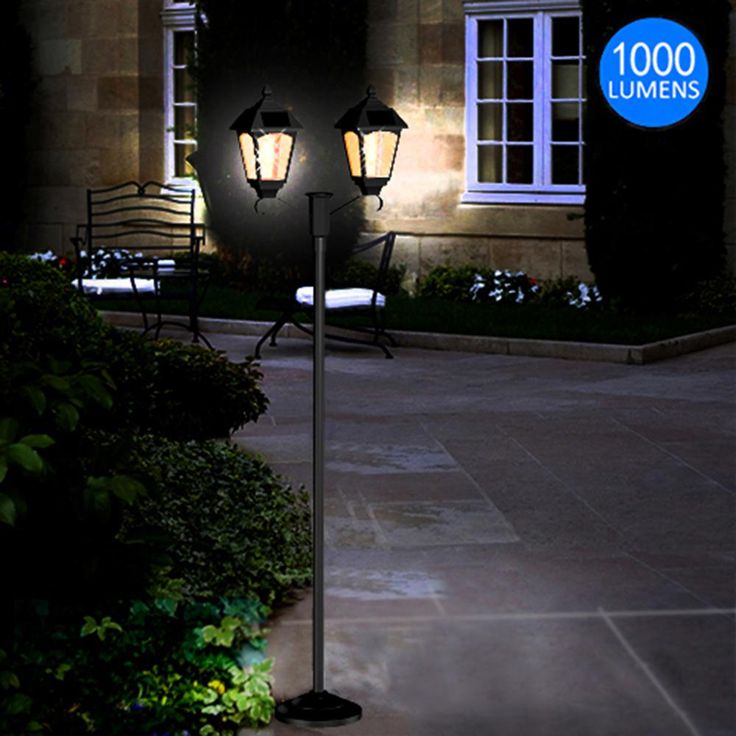Dual Head Black Outdoor LED Solar Post Lamp