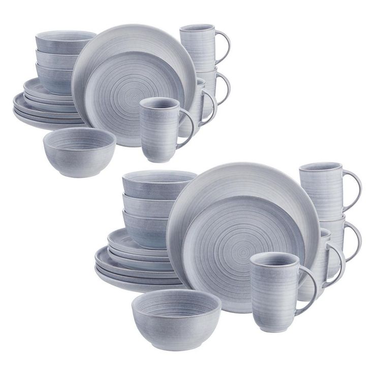 Blakely 32-Piece Reactive Glaze Raindrop Blue Stoneware Dinnerware Set (Service for 8)